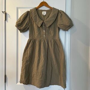 Salt Olive Green Puff Sleeve Dress